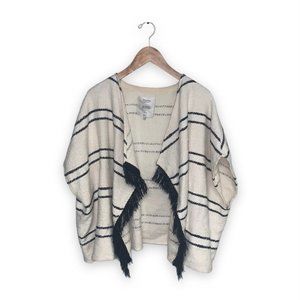 Bershka Poncho Cape Sweater‎ Size Medium  White Striped Outerwear Collection